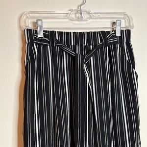 Black & White Waist Tie High Rise Wide Leg Pants